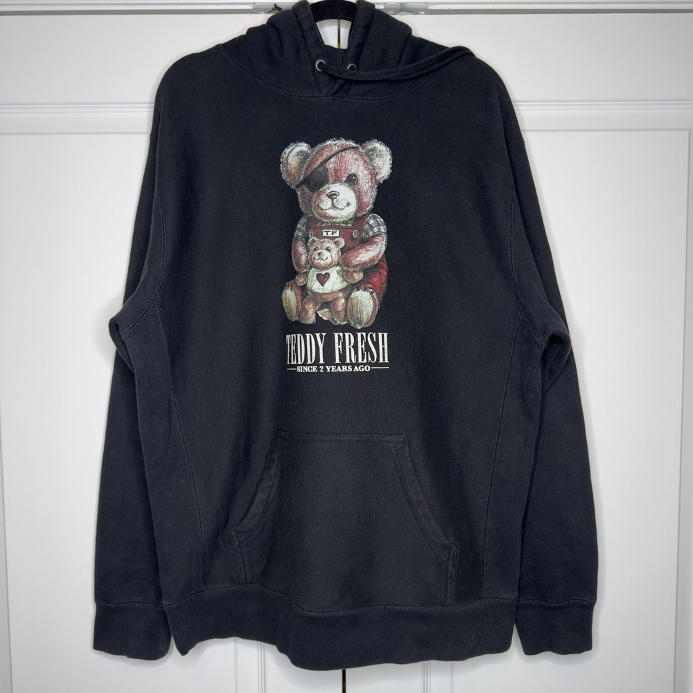 Teddy Fresh Hoodie Mens Large Black Teddy Bear Graphic Pullover Sweatshirt